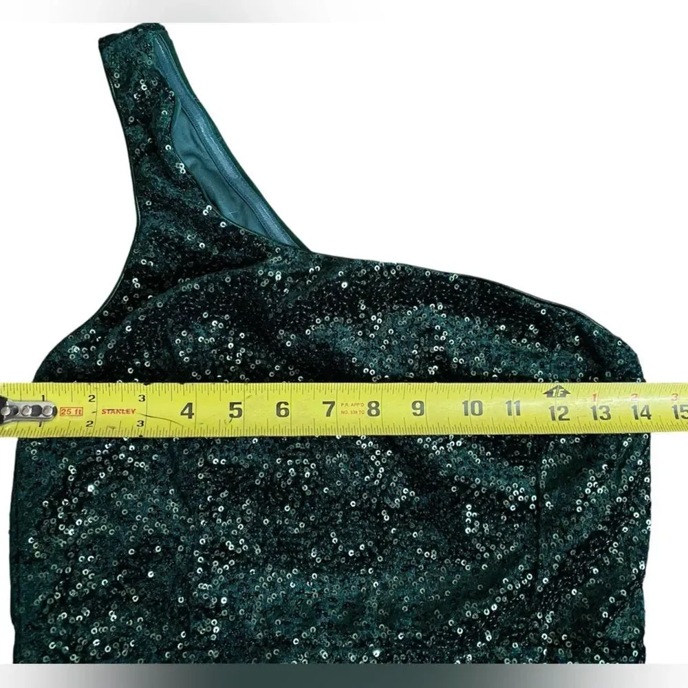 Lulu's One Shoulder Green Sequin One Shoulder Mini Dress Size M - Picture 4 of 11